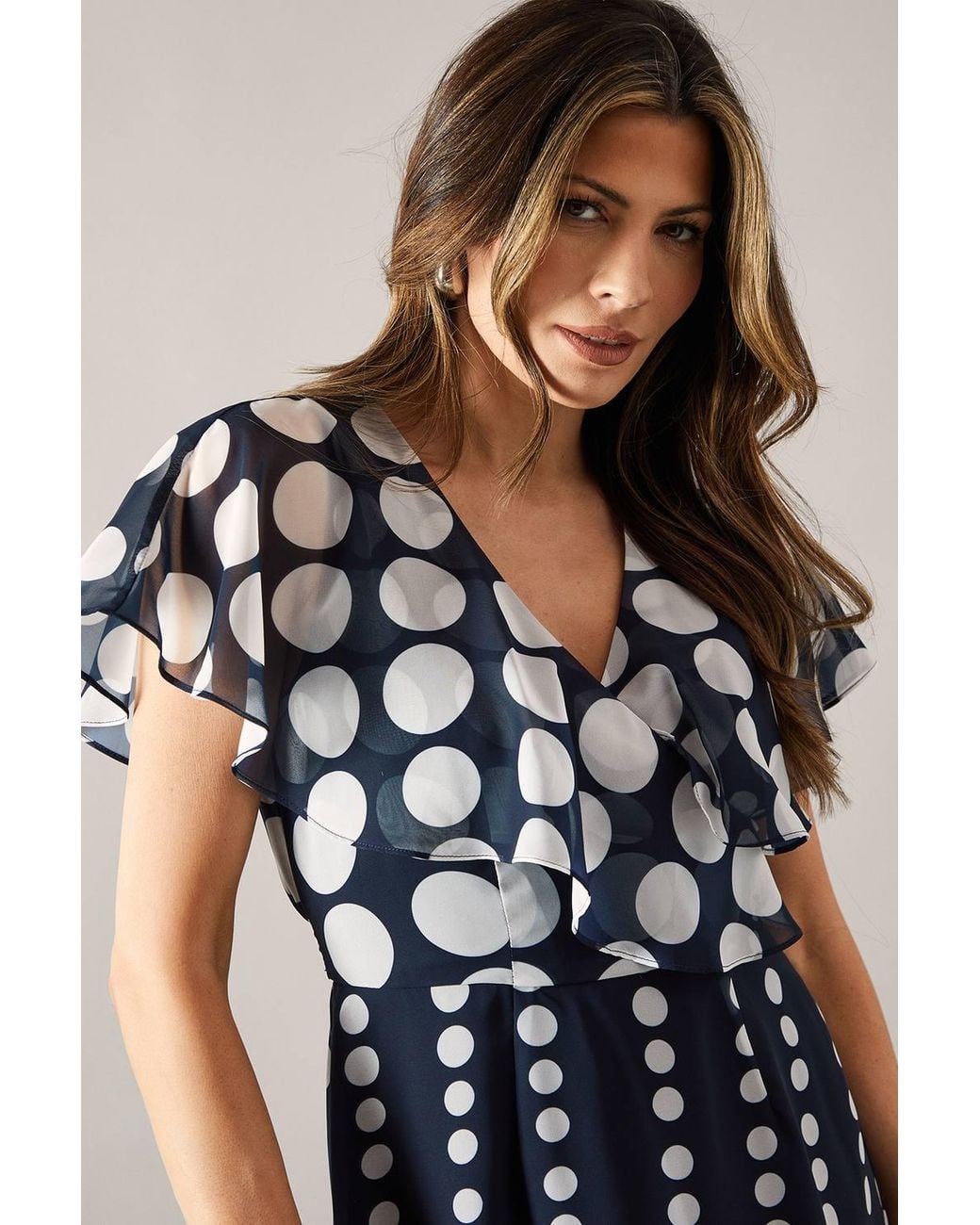 Wallis Blue Spot Border Cape Sleeve Midi Dress