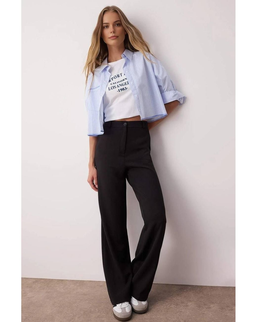 WOVCOR Black High Waist Tailored Wide Leg Woven Trousers