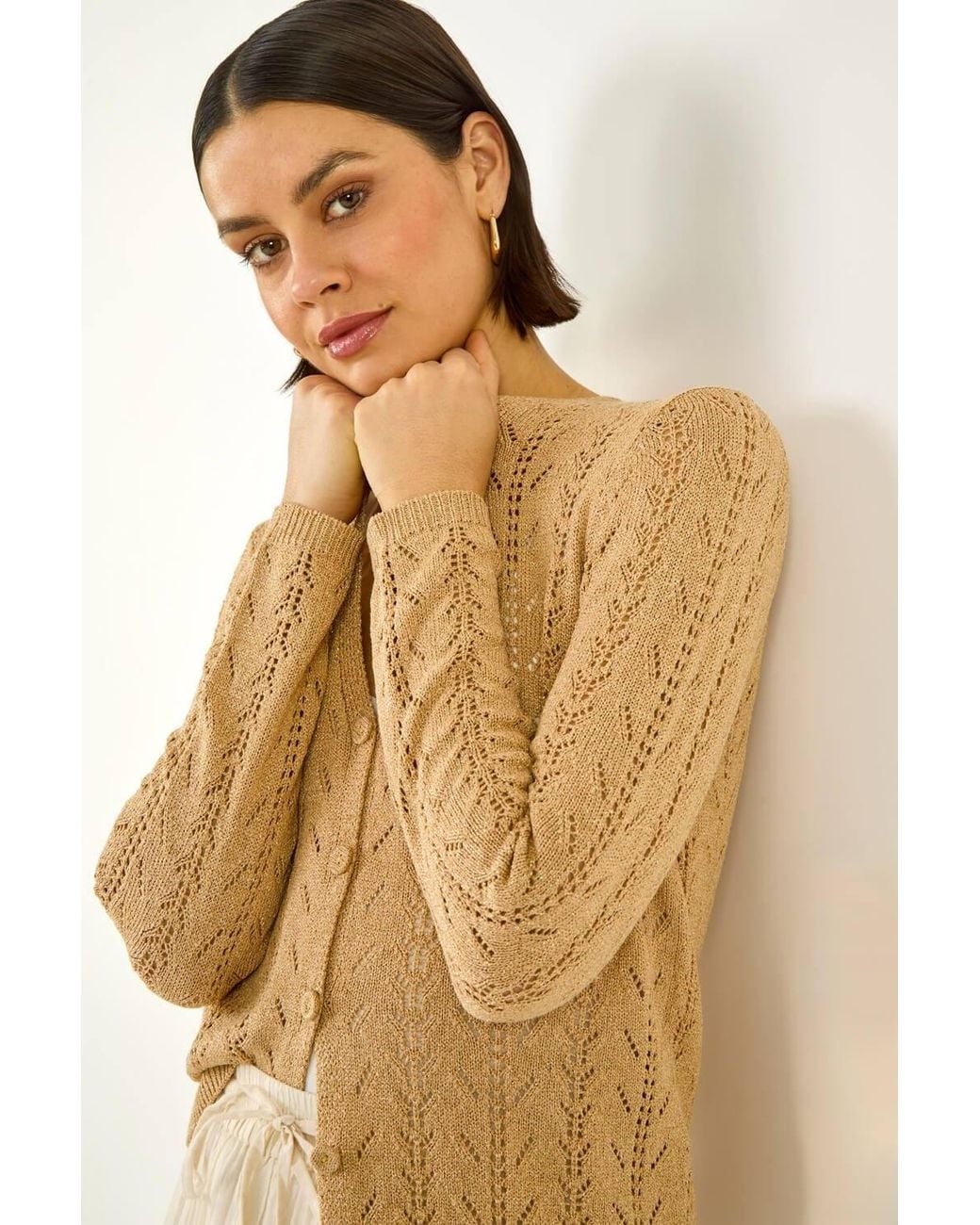 Roman Brown Shimmer Button Knit Cardigan