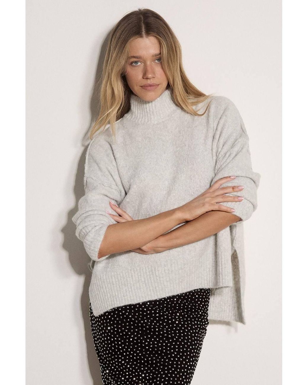 Apricot Gray Brushed High-Low Oversized Jumper