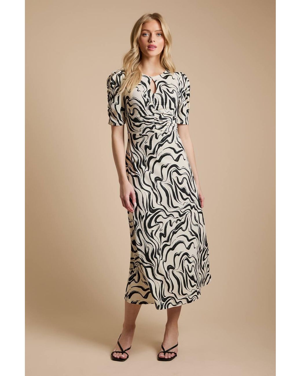Dorothy Perkins Natural Short Sleeve Keyhole Jersey Midi Dress