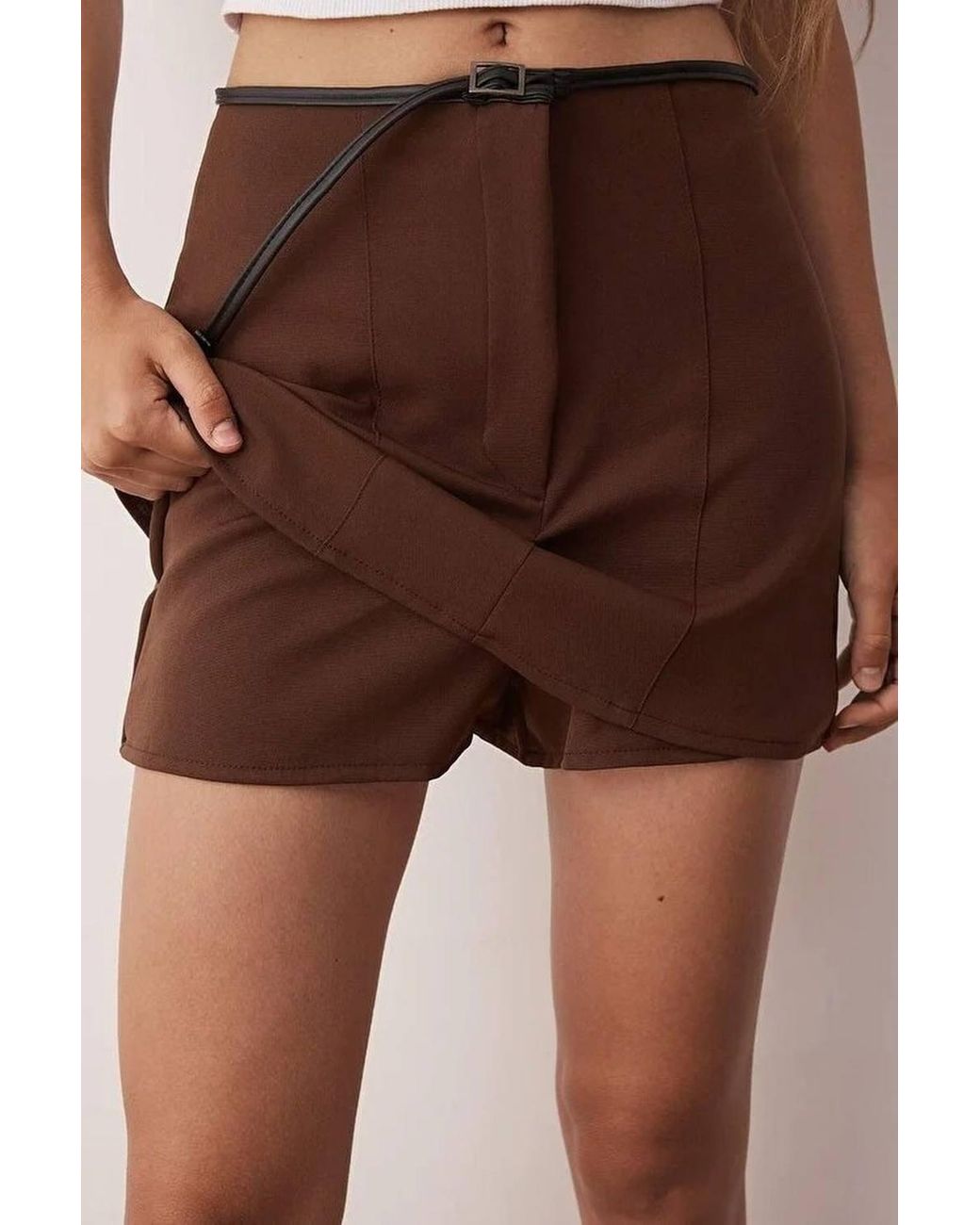 WOVCOR Black Belted Mini Skort W/ Seam Detail