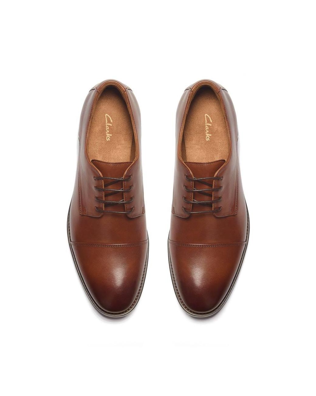 Clarks Brown Banstead Cap Tan Leather Derby Shoes, Lace Up for men