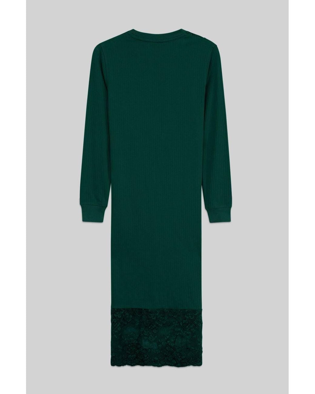 Enorsia Green Lace Detail Long Sleeve Midi Dress