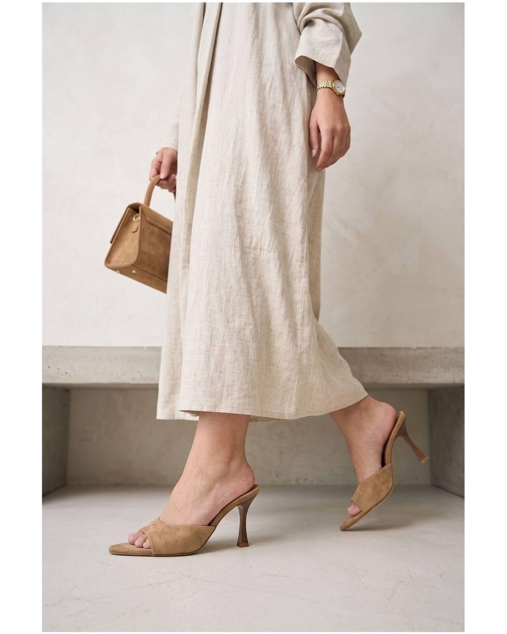 Miss Diva Brown Laverna Plain Band Heeled Mules
