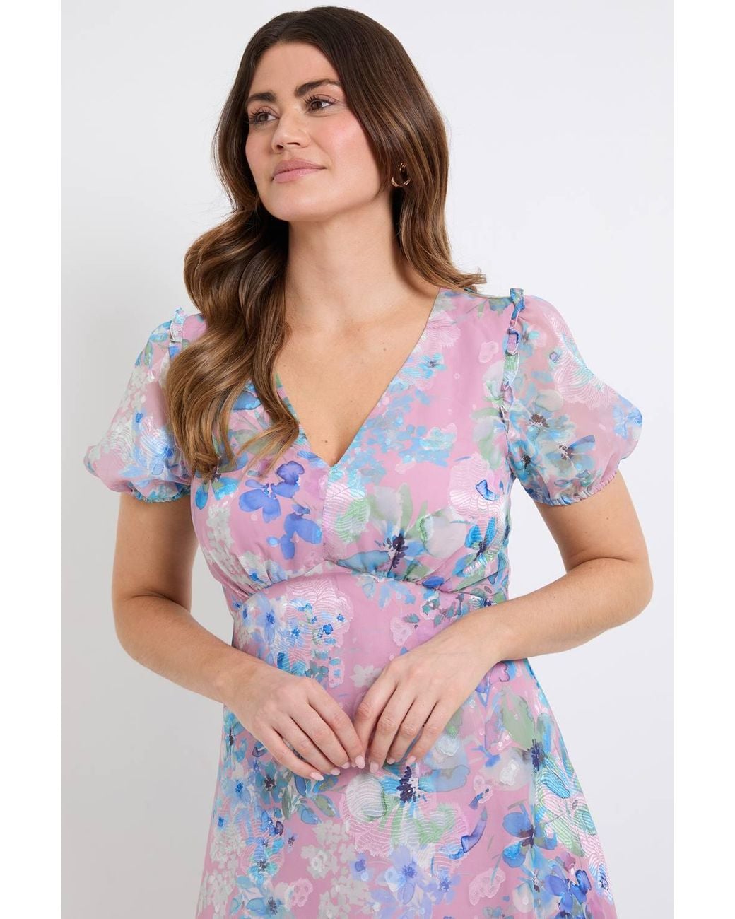 Wallis Multicolor Floral Satin Ruffle Hem Midaxi Dress