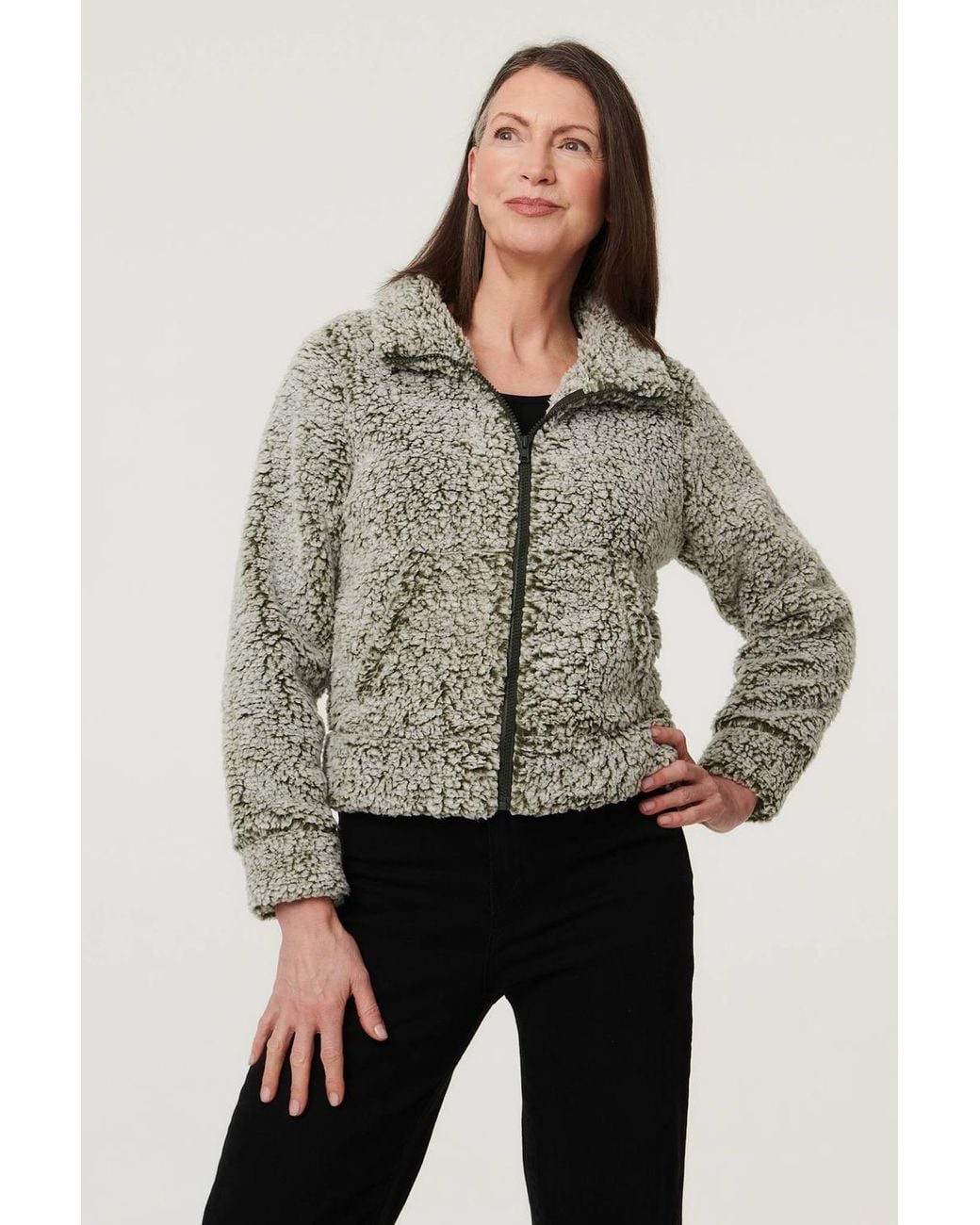 Izabel London Gray Teddy Textured Relaxed Zip-Up Jacket