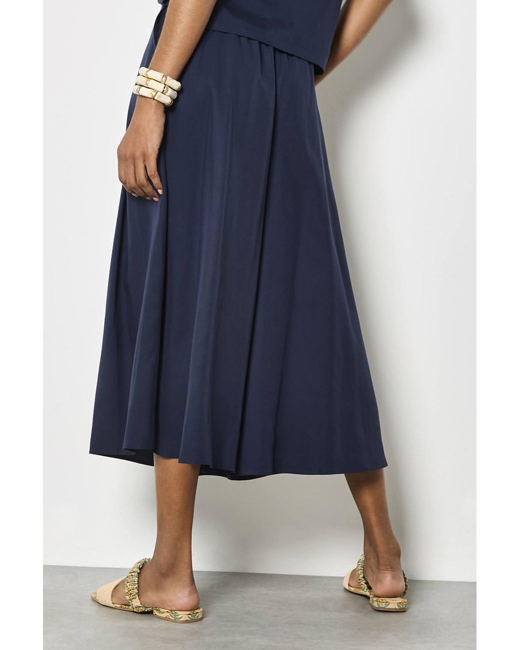 Apricot Blue Pleated Wide-Leg Culotte Trousers