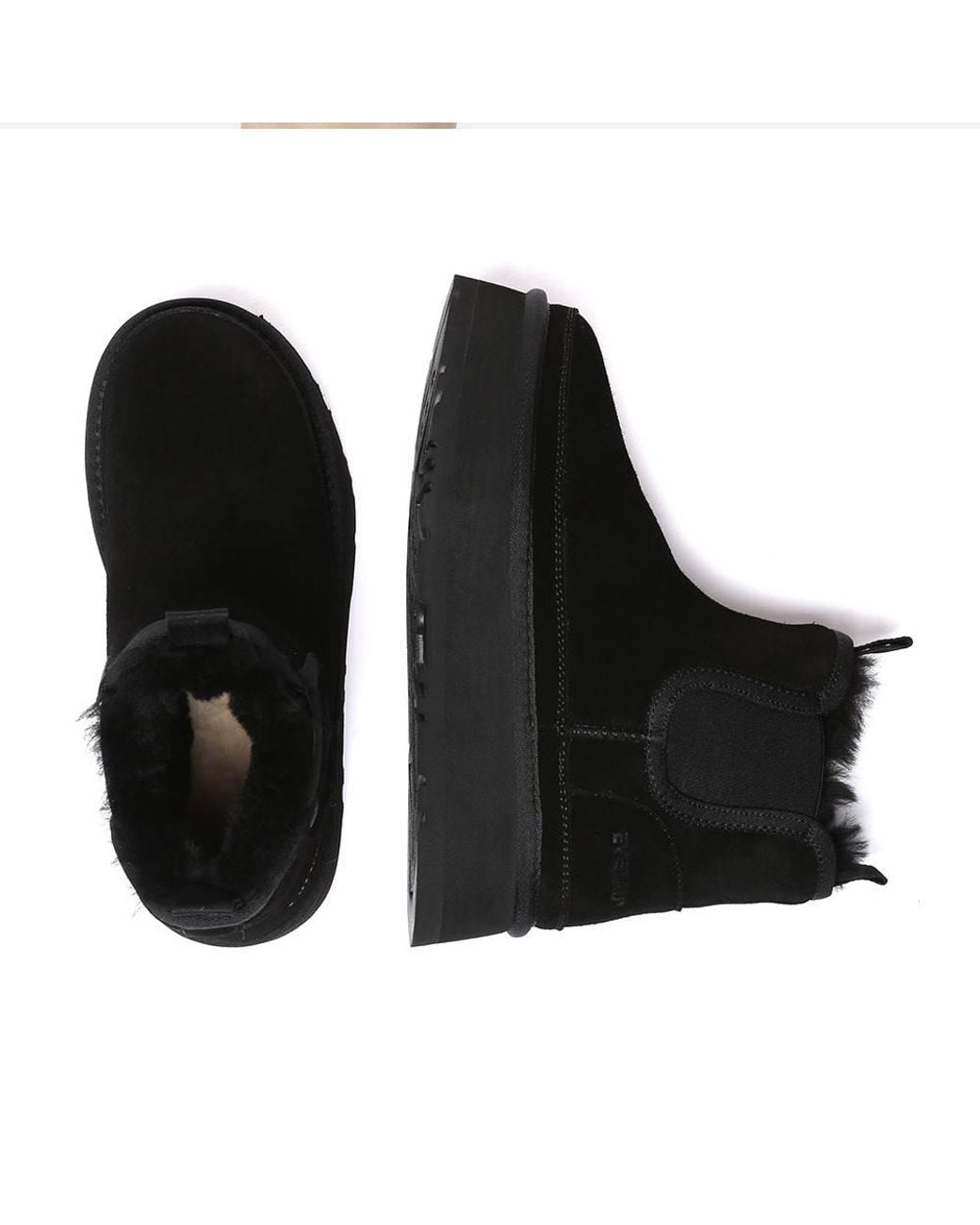 EverAu Australia Black Real Wool Shoveler Leather Platform Short Chelsea Boots W/ Eva Sole