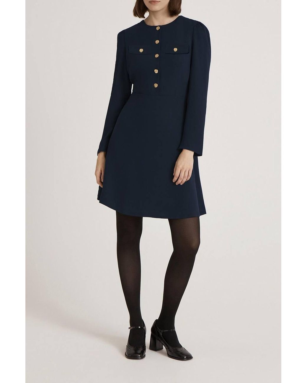 Finery London Blue Evie Long Sleeve Crepe Short Dress