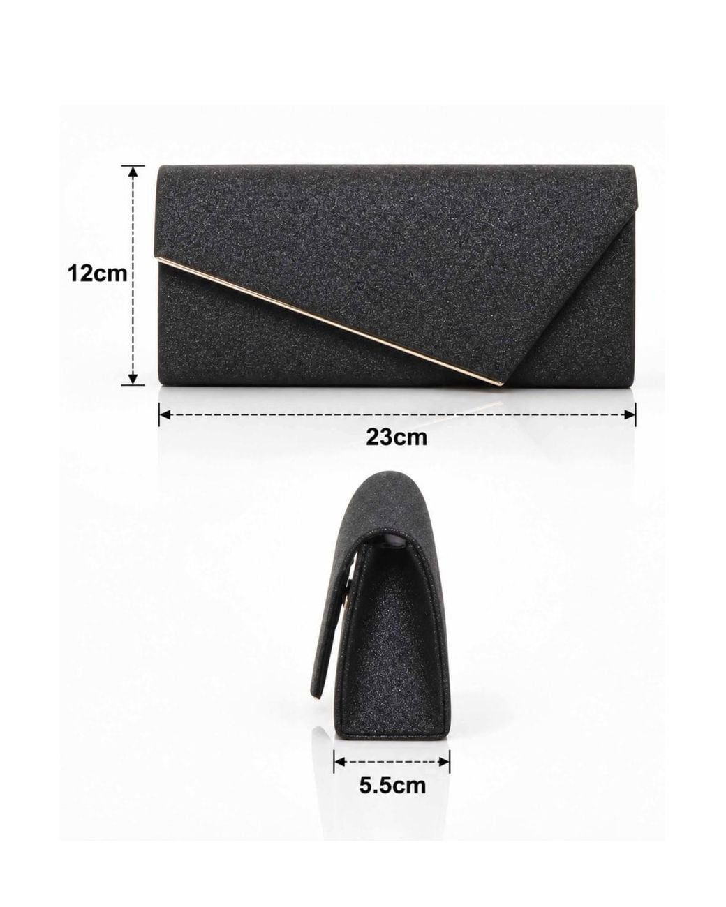 AJVANI Black Glitter Envelope Evening Party Wedding Clutch Bag