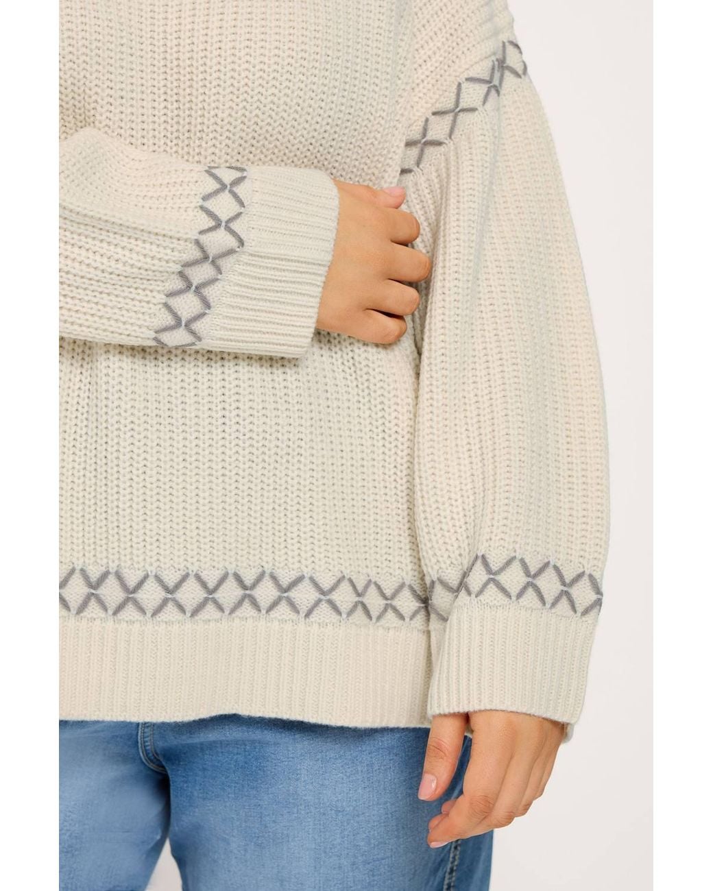Yours Natural Blanket Stitch Jumper