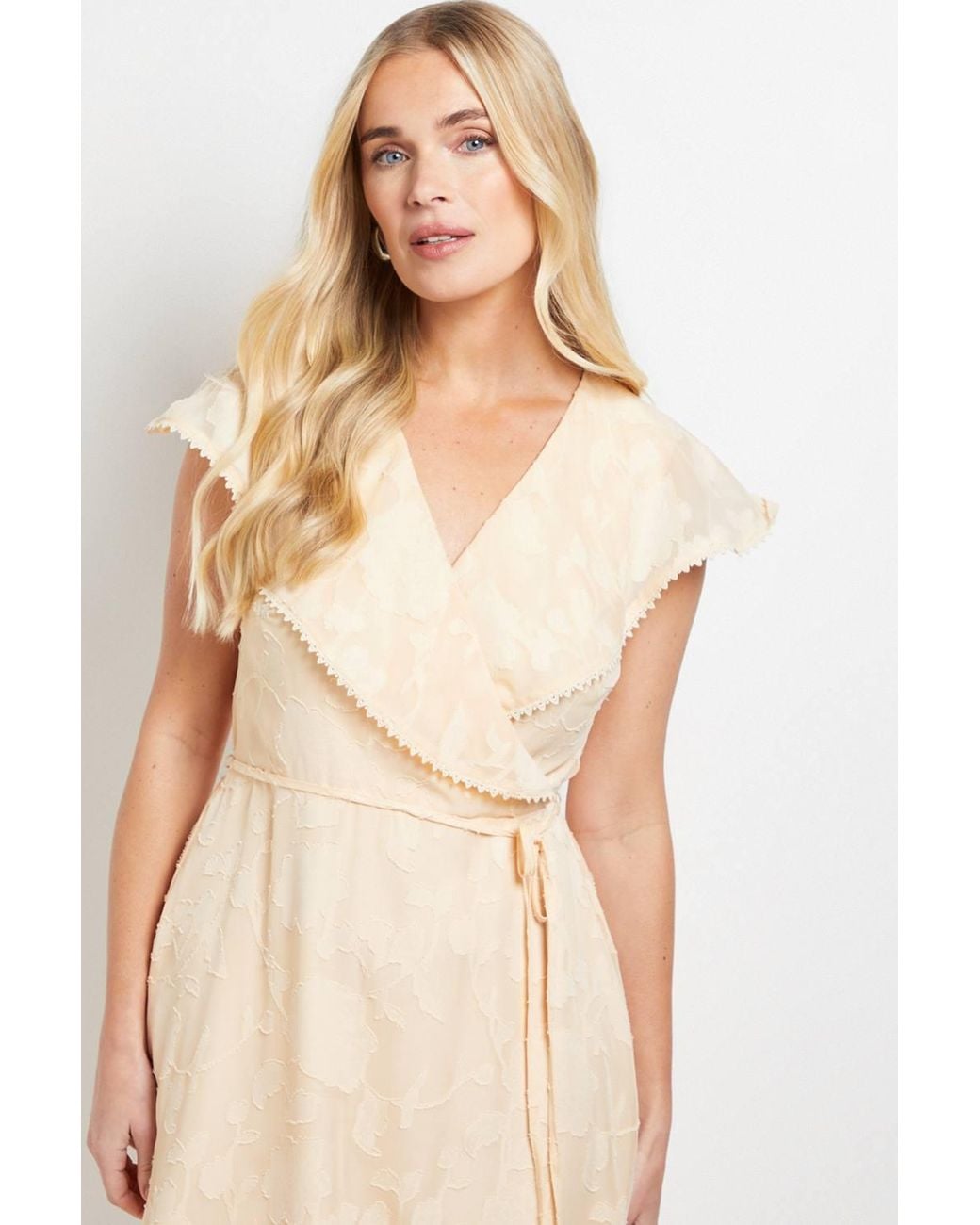 Wallis Natural Petite Floral Burn Out Ruffle Midi Dress