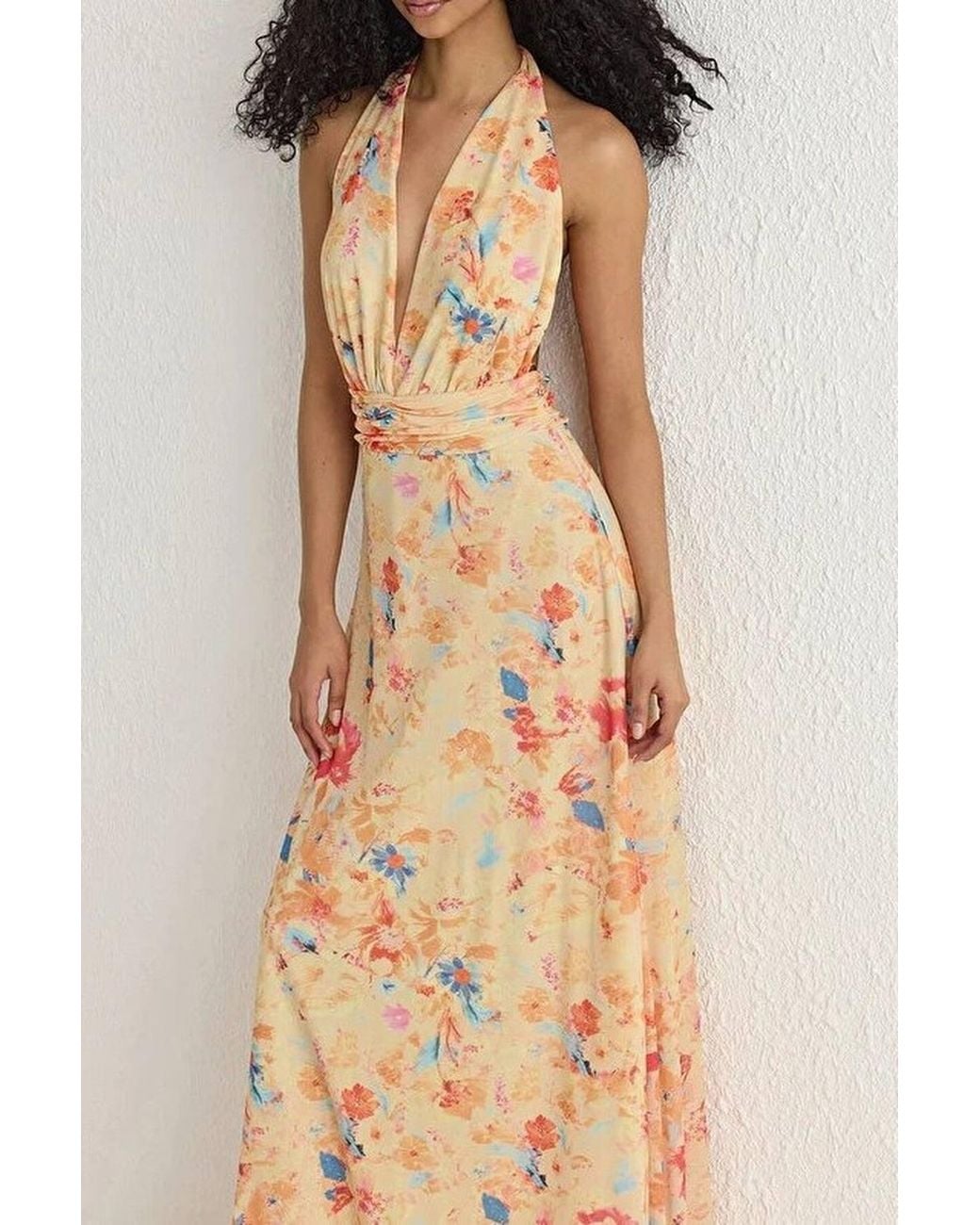 WOVCOR Multicolor Floral Halterneck Maxi Dress W/ Gathered Waist Detail