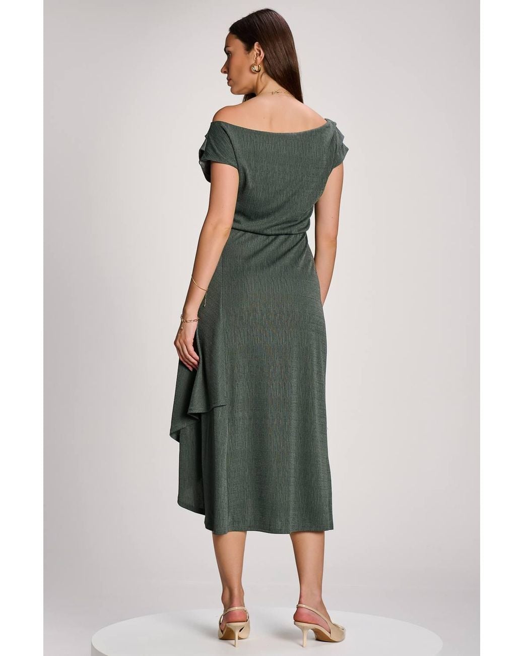 Jolie Moi Green Asymmmetric Draped Midi Dress