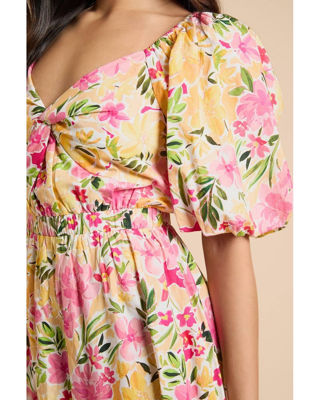 Dorothy Perkins Natural Petite Poplin Twist Front Midi Dress