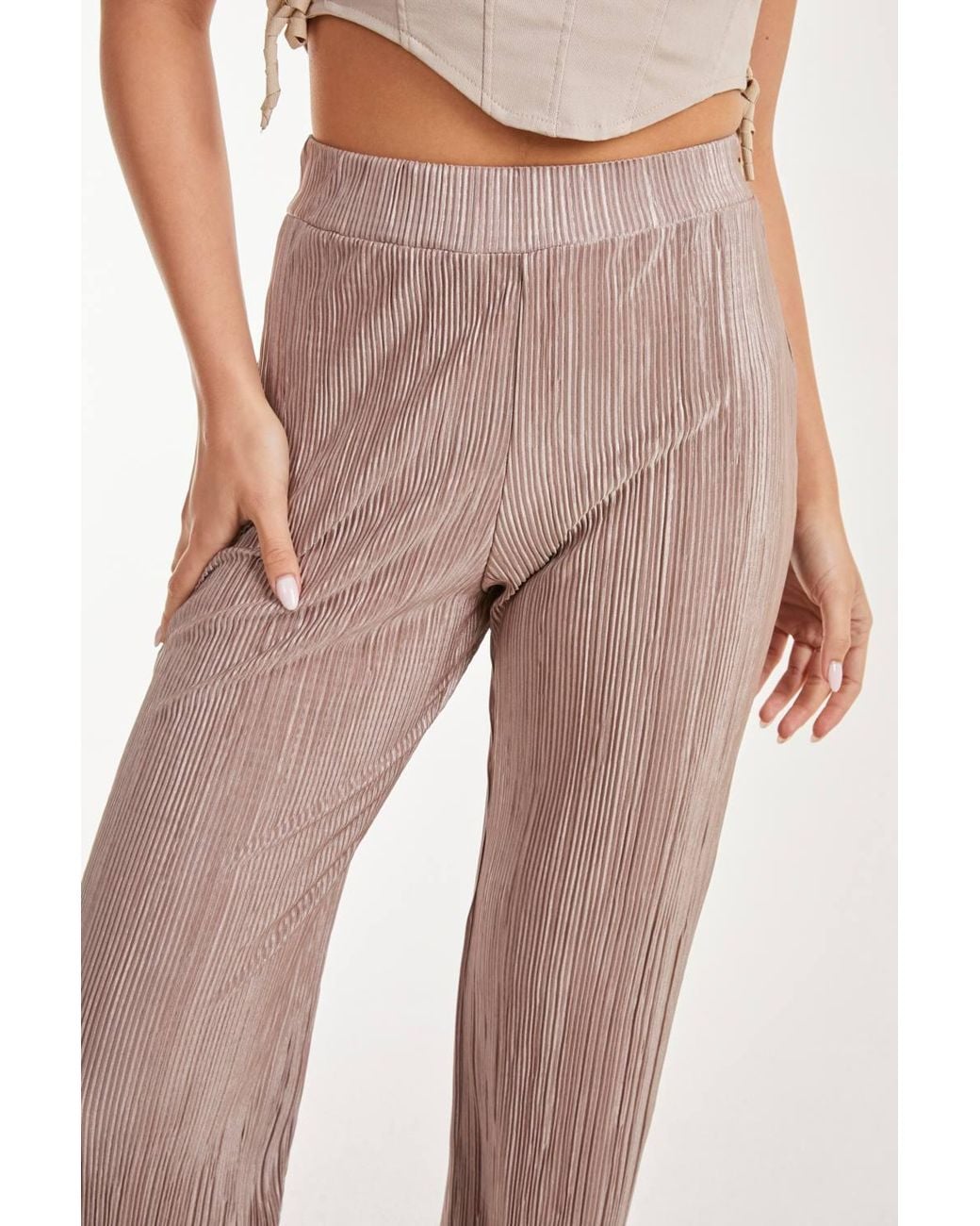 Pink Vanilla Brown Plisse Flared Trousers