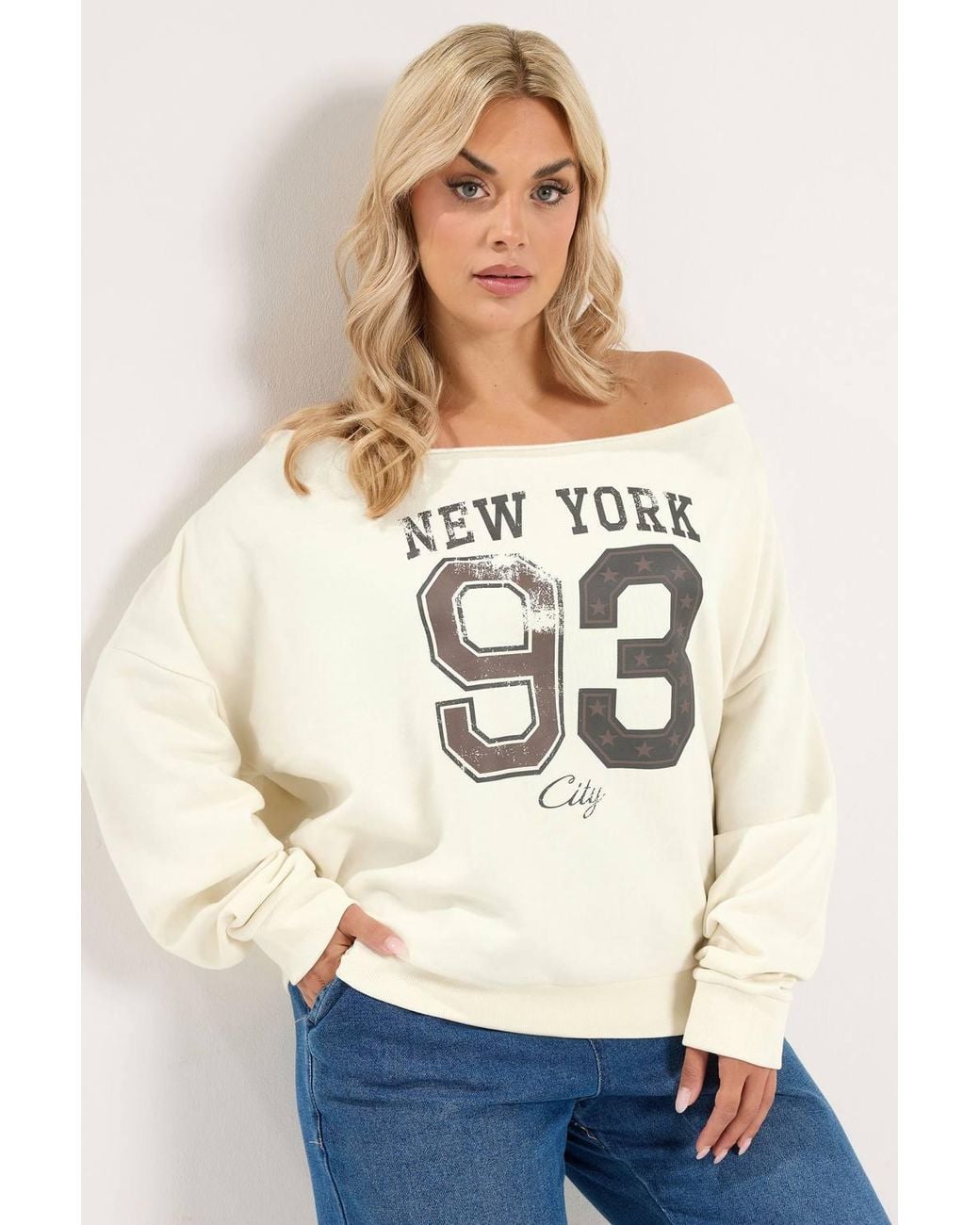 Yours White 'New York' Off-Shoulder Sweatshirt