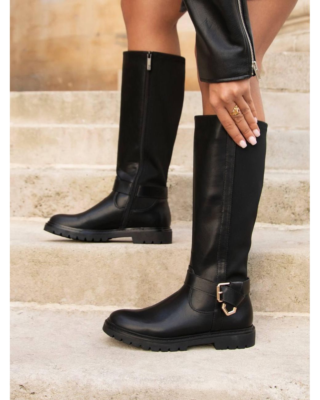 Linzi Black Regent Faux Leather High Leg Boot