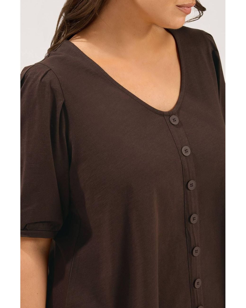 Yours Black Button Front Puff Sleeve Top