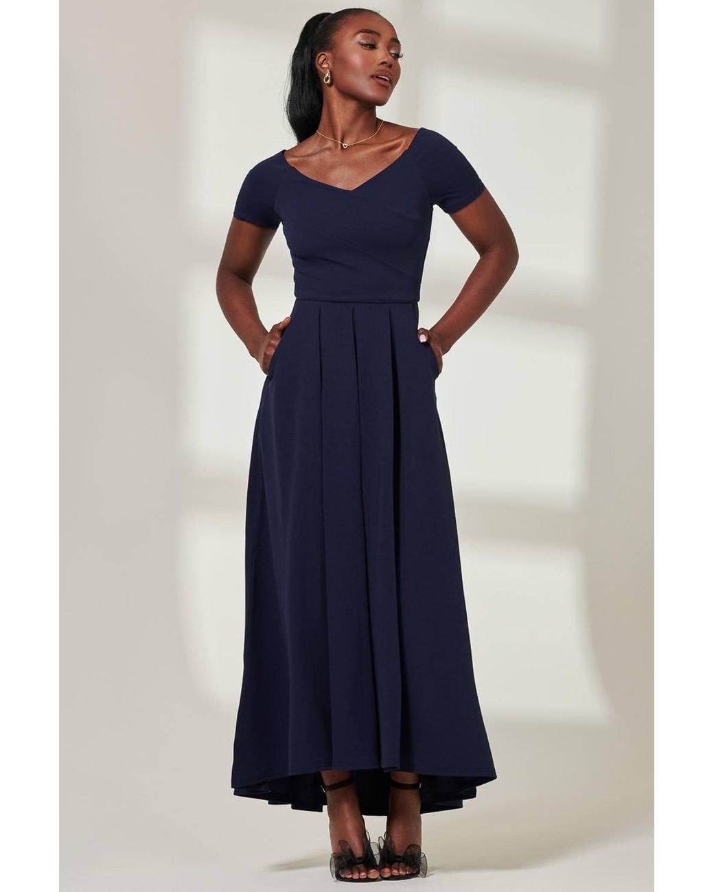 Jolie Moi Blue Yana Shoulder Scuba Maxi Dress