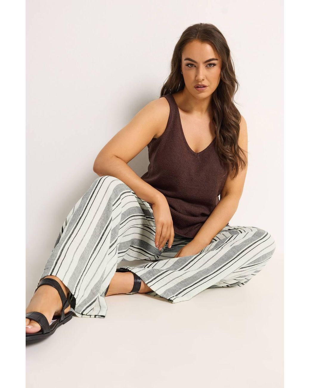 Yours Brown Stripe Linen Look Trousers