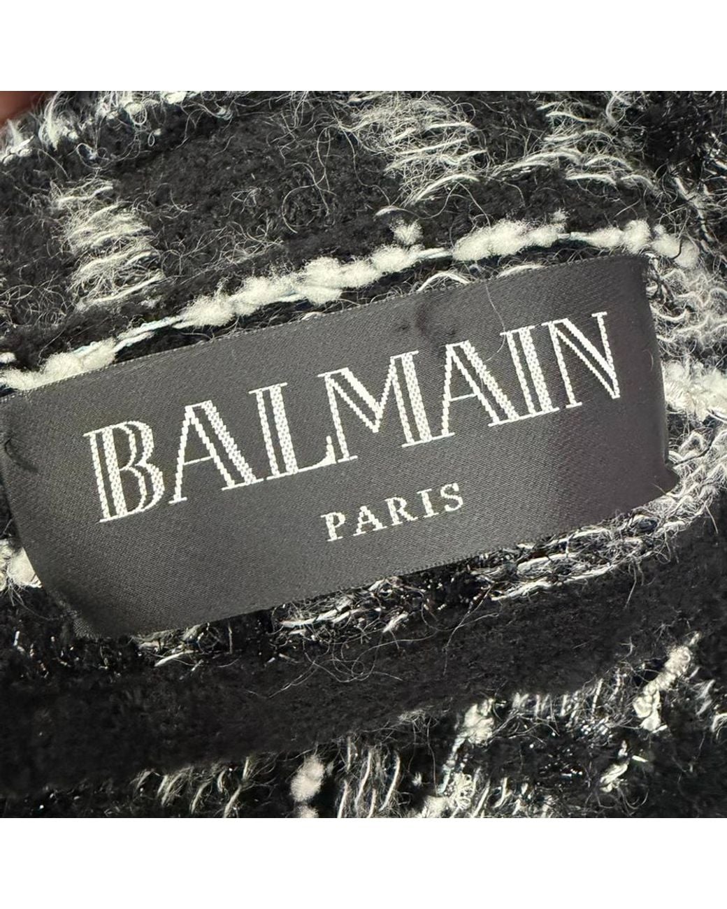 Balmain Black Preloved Plaid Double-Breasted Tweed Coat