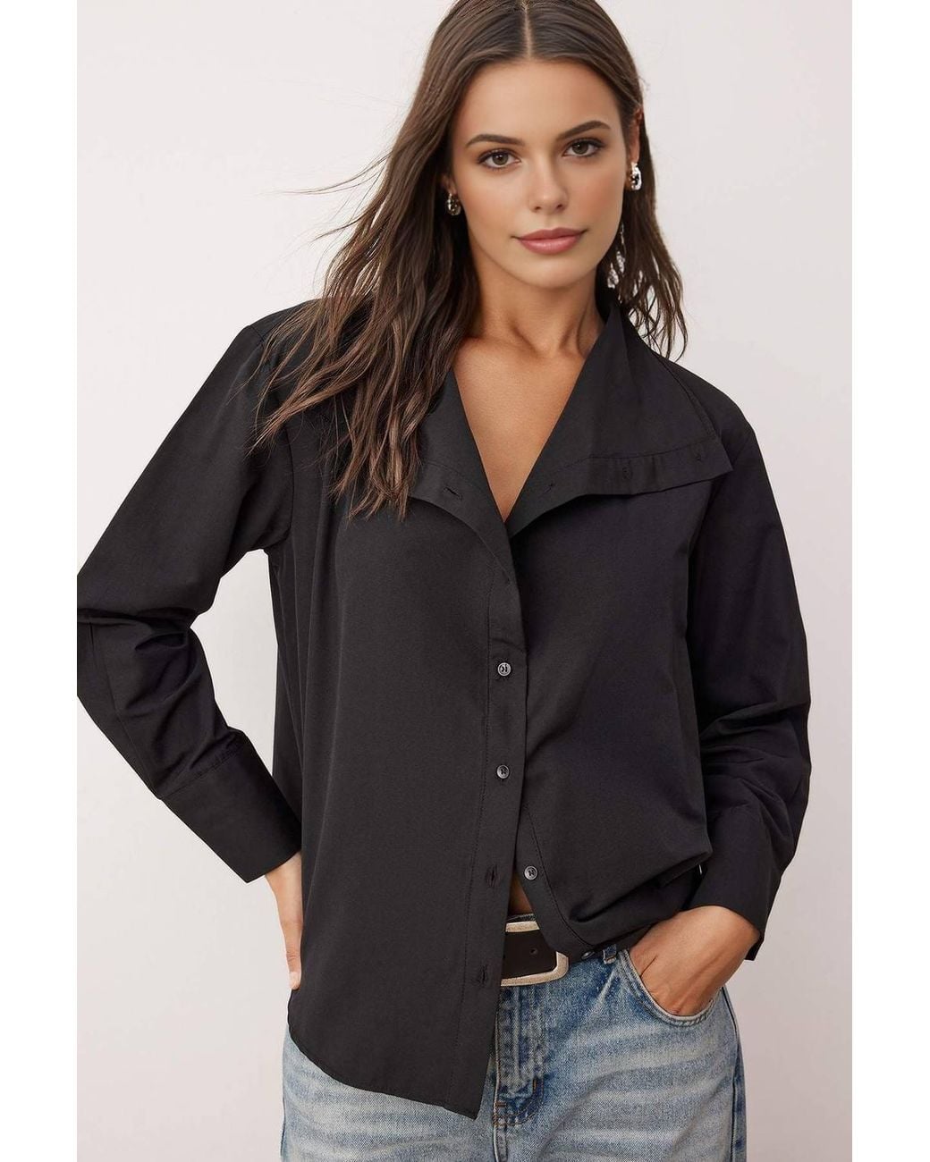 WOVCOR Black Off-Shoulder Shirt W/ Collar Detail