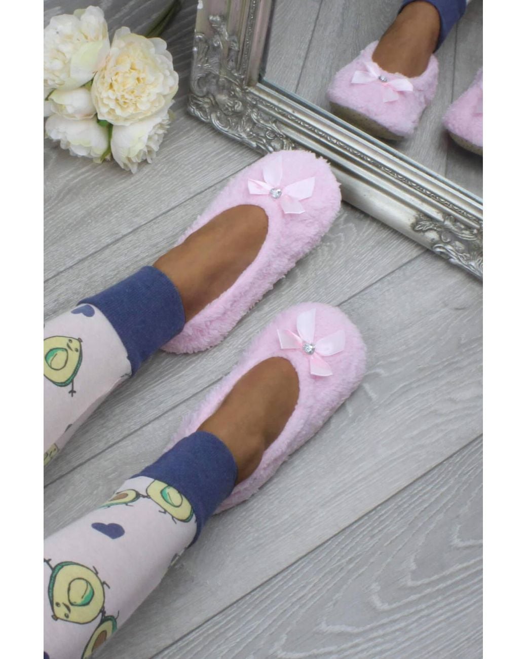 AJVANI Pink Grip Sole Footsie Sock Slippers