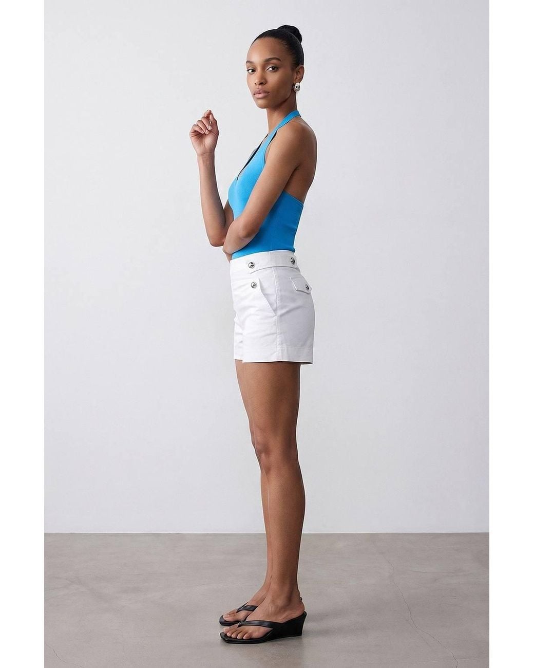 Dilvin Pink High-Waist Tailored Cotton Shorts