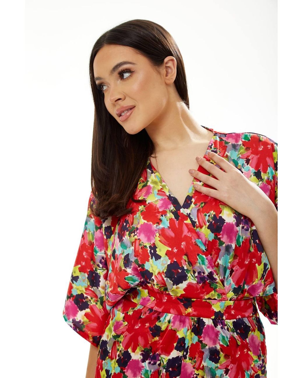 Liquorish Red Floral Jumpsuit W/ Short Sleeves