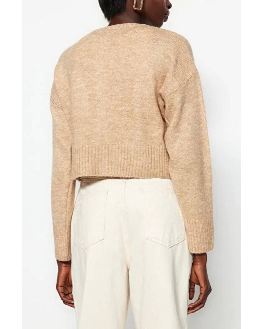 WOVCOR Natural Crop Soft Textured Buttoned Knit Cardigan