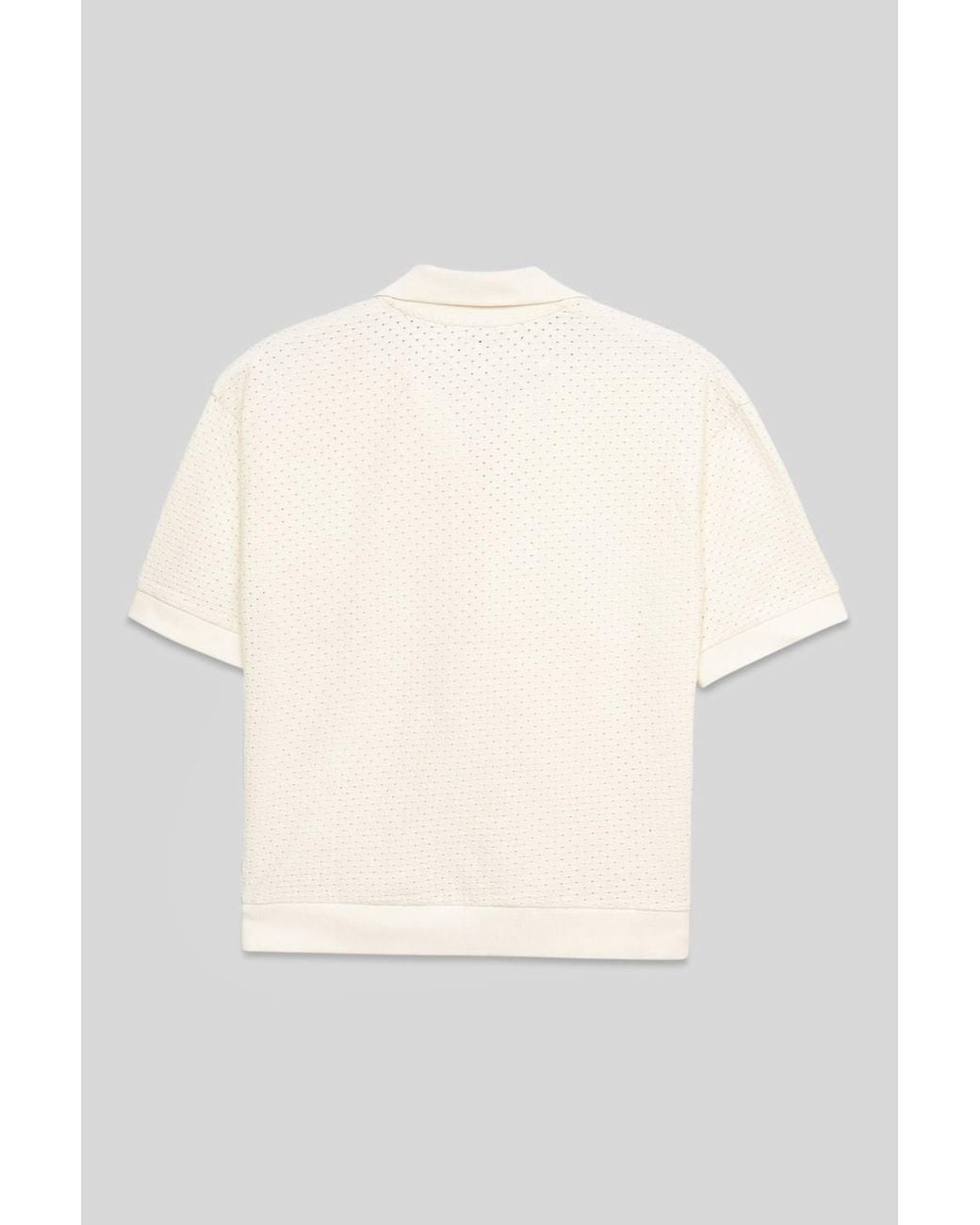 Enorsia White Cotton Rich Broderie V-Neck Polo Shirt