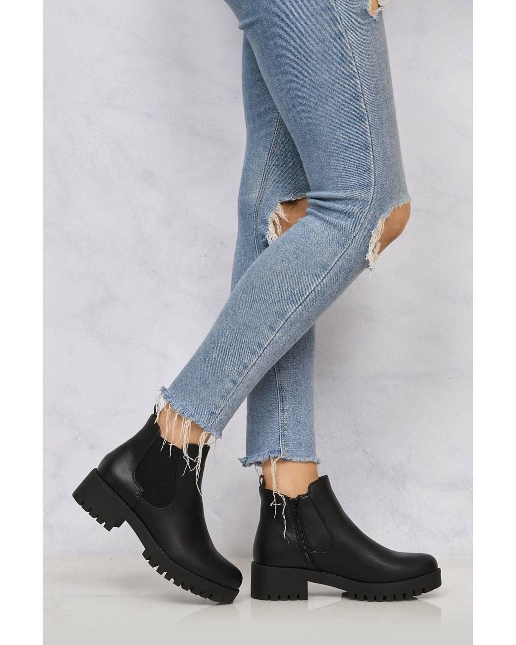 Miss Diva Blue Solo Elastic Cleated Sole Pu Ankle Boots