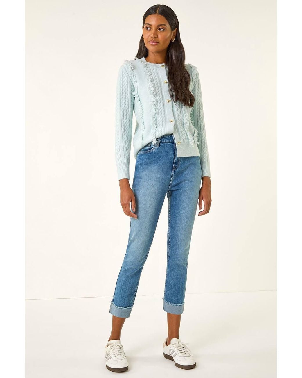 Roman Blue Slim Leg Turn Up Stretch Jeans