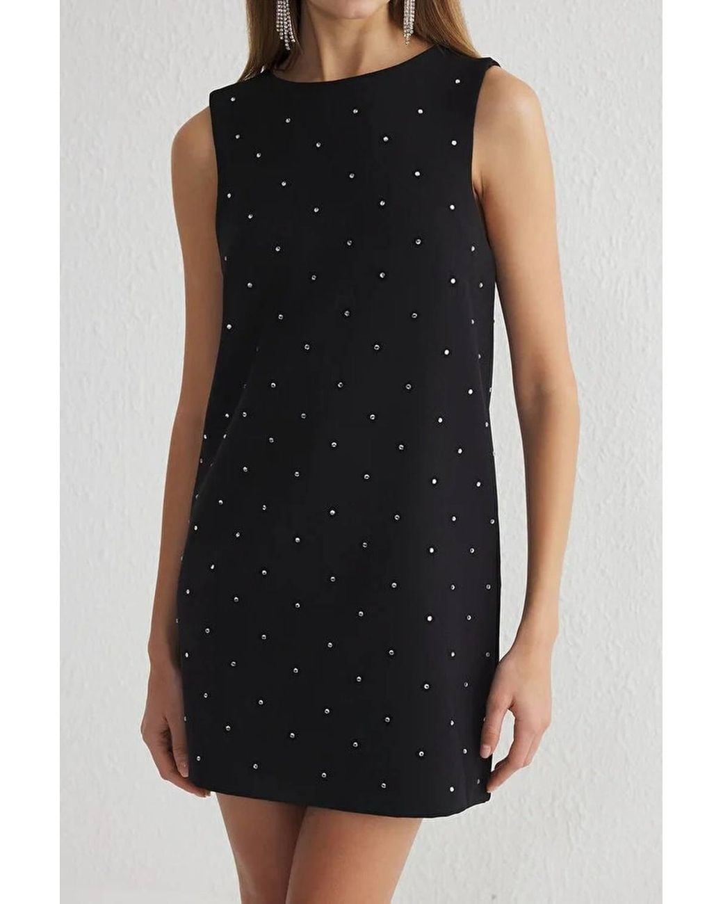 WOVCOR Black Embellished Sleeveless Shift Mini Dress