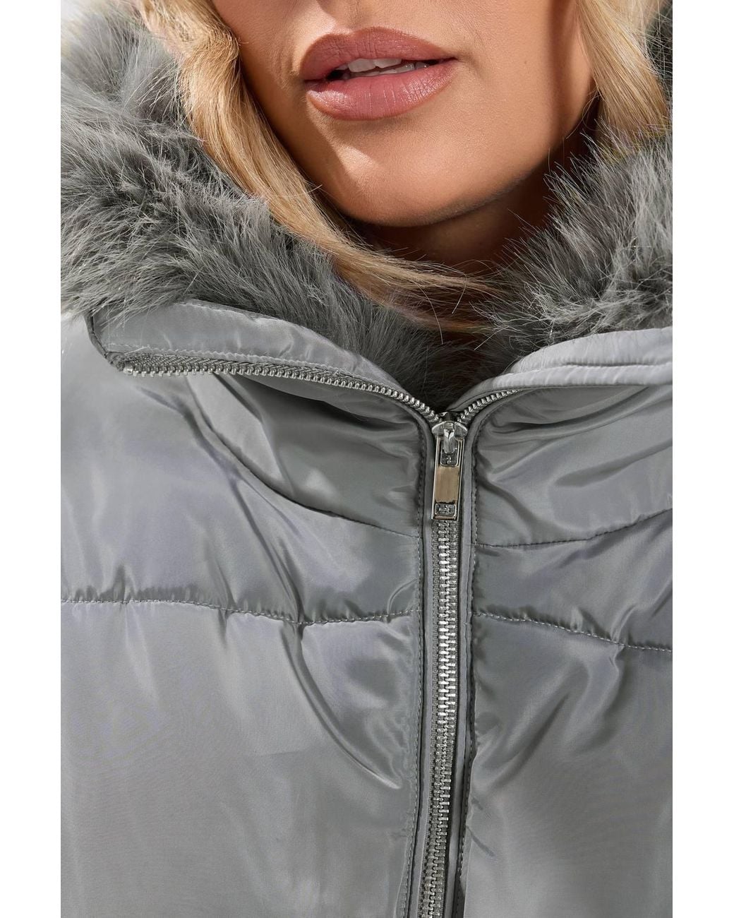 Yours Gray Funnel Neck Padded Coat