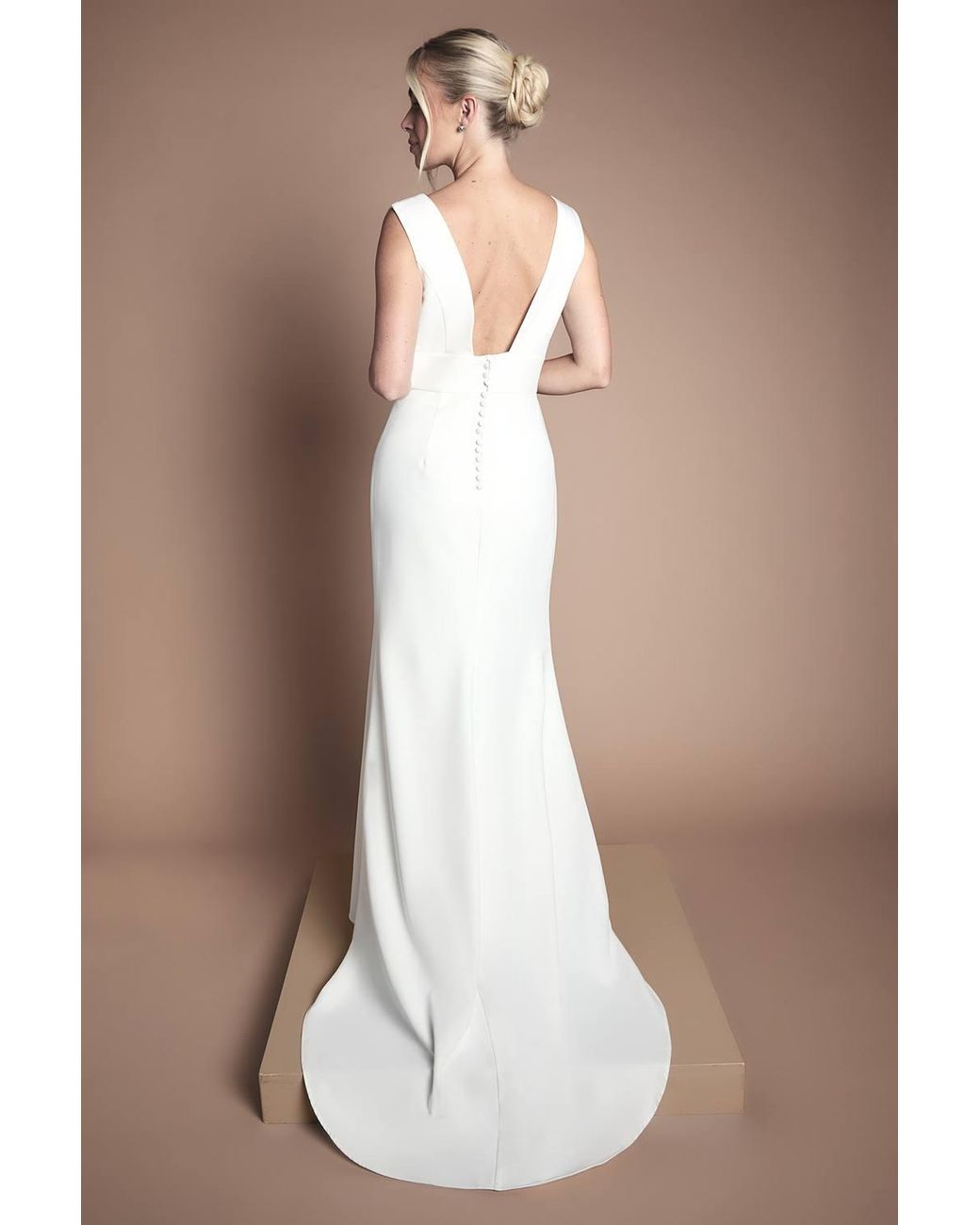 Coast Natural Honoured Petite Premium Crepe Plunge Neck Fishtail Wedding Dress
