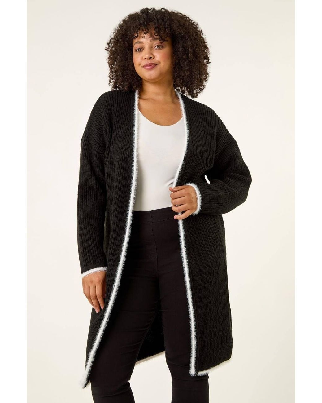 Roman Black Curve Longline Knit Cardigan
