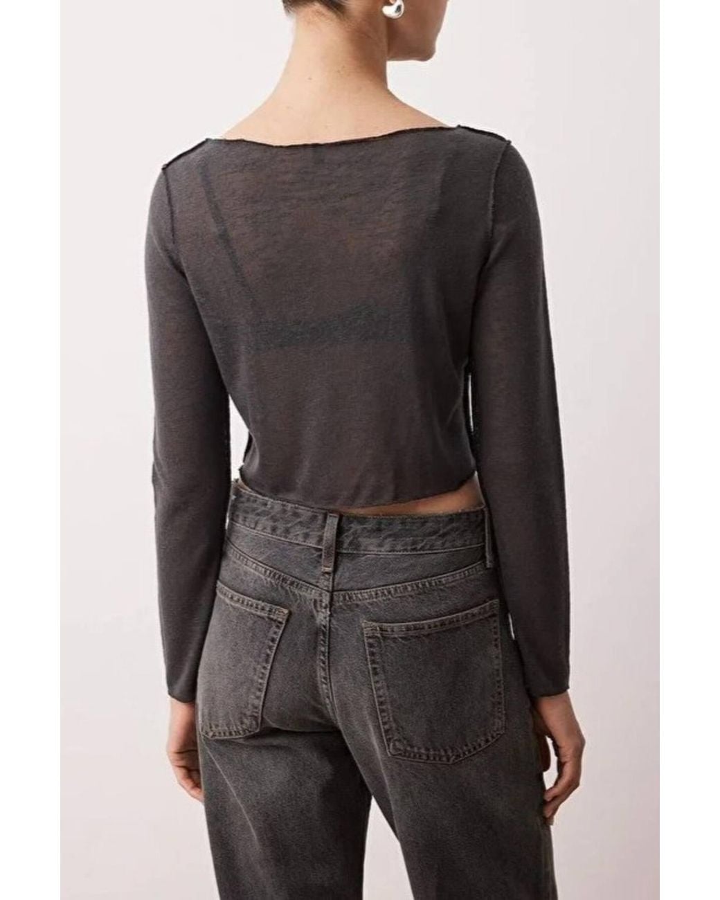 WOVCOR Black Transparent Ribbed Crop Knit Blouse