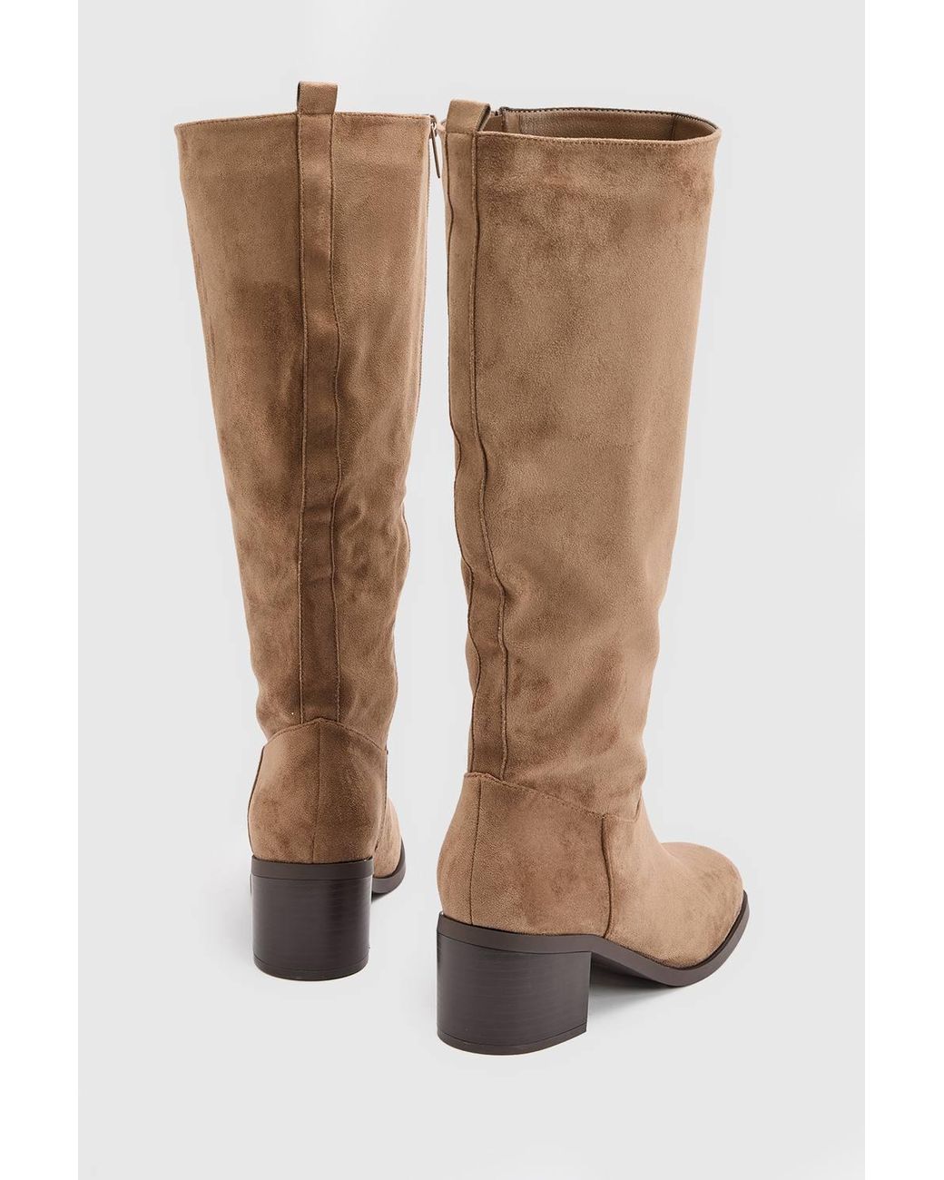 Oasis Brown Evie Faux Suede Medium Block Heel High Leg Boots
