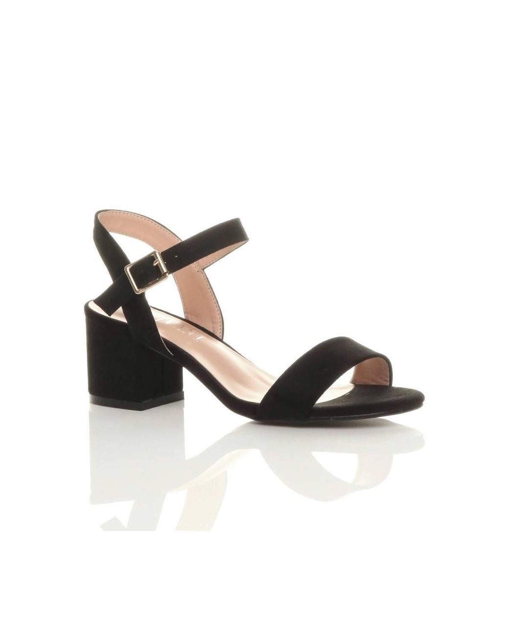 AJVANI Black Mid Block Heel Strappy Sandals