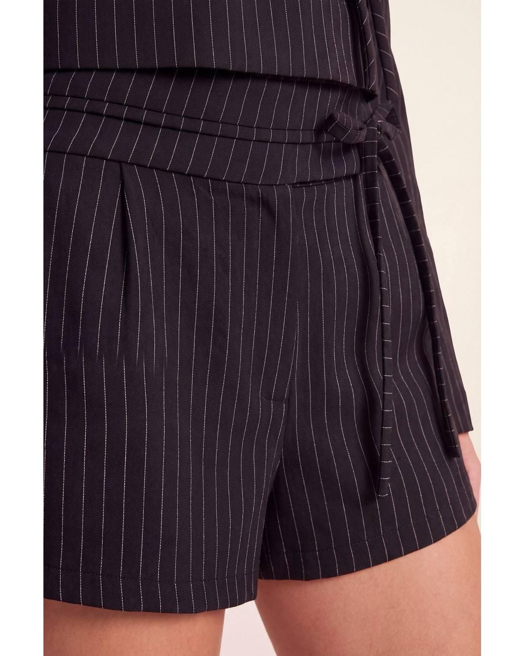 Nasty Gal Black Pinstripe High Waisted Tie Detail Shorts
