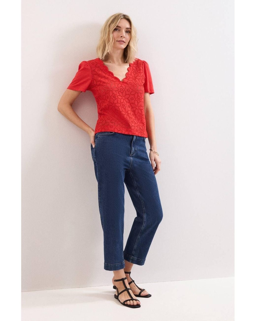 Phase Eight Red Freya Scallop V-Neck T-Shirt