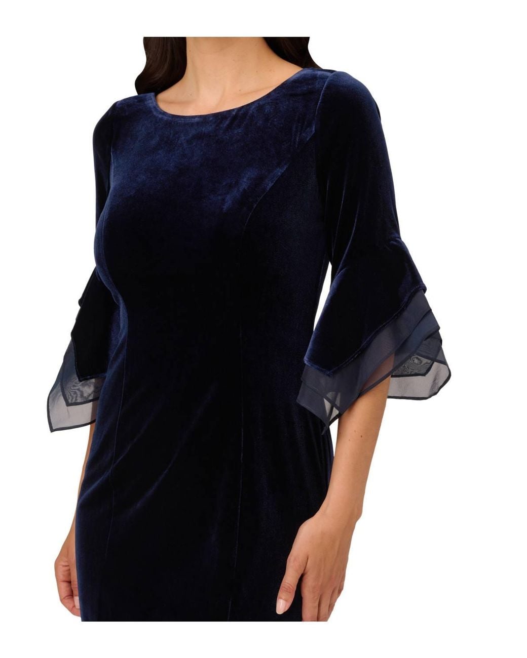 Adrianna Papell Blue Velvet Bell Sleeve Short Dress