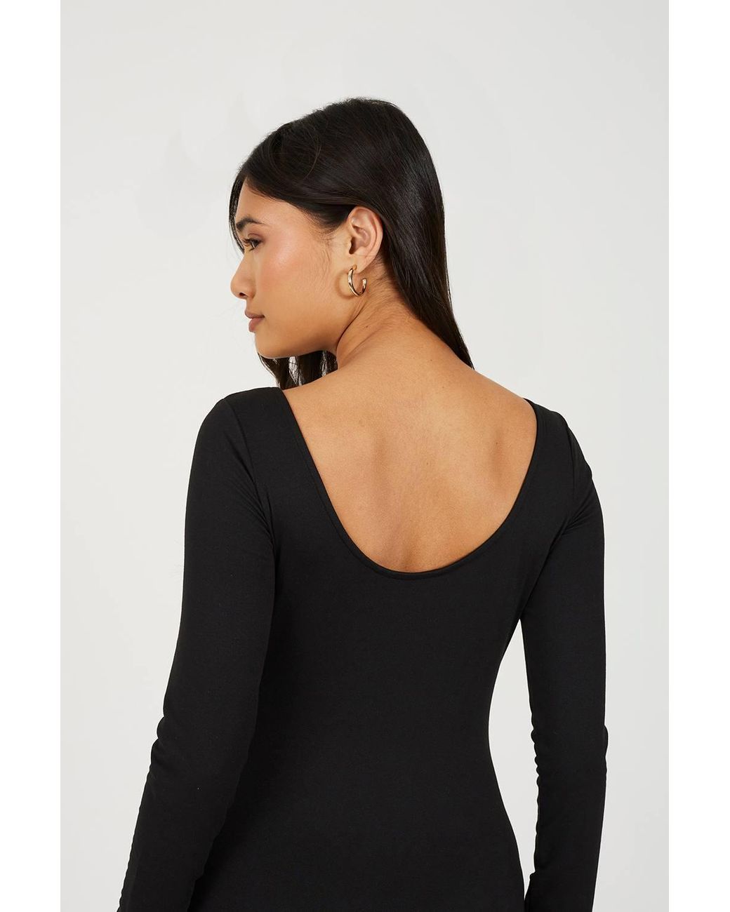 Brave Soul Black Long Sleeve Scoop Back Bodysuit