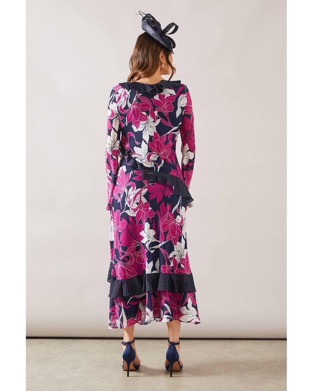 Wallis Pink Floral Mixed Print Ruffle Midi Dress