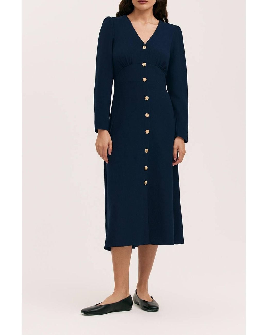 Finery London Blue Caprice Long Sleeve Crepe Midi Dress