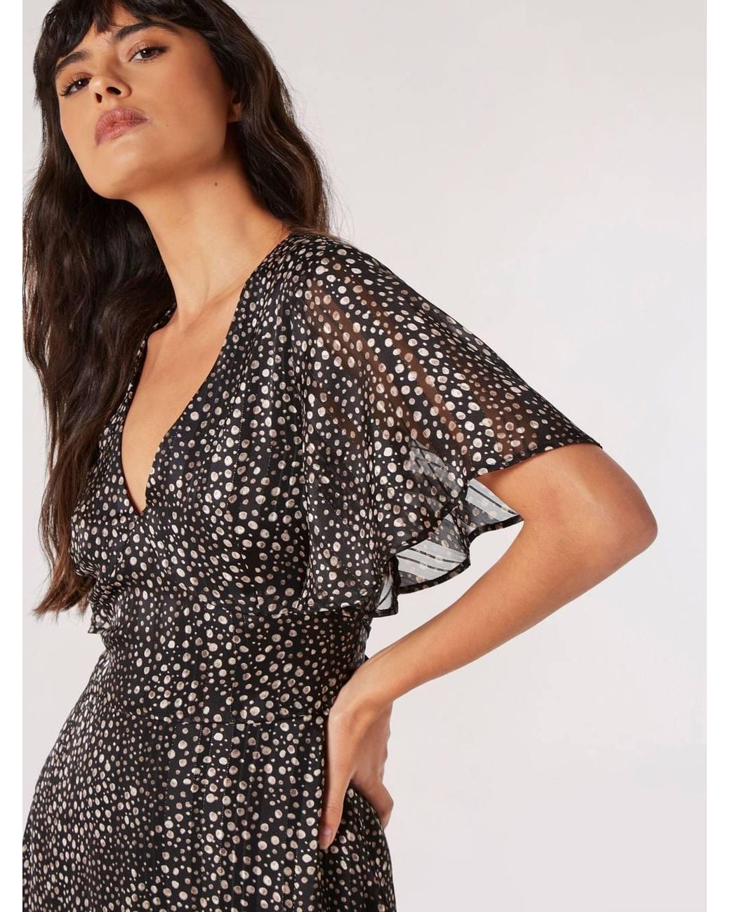 Apricot Black Shimmer Chiffon Spot Mini Dress