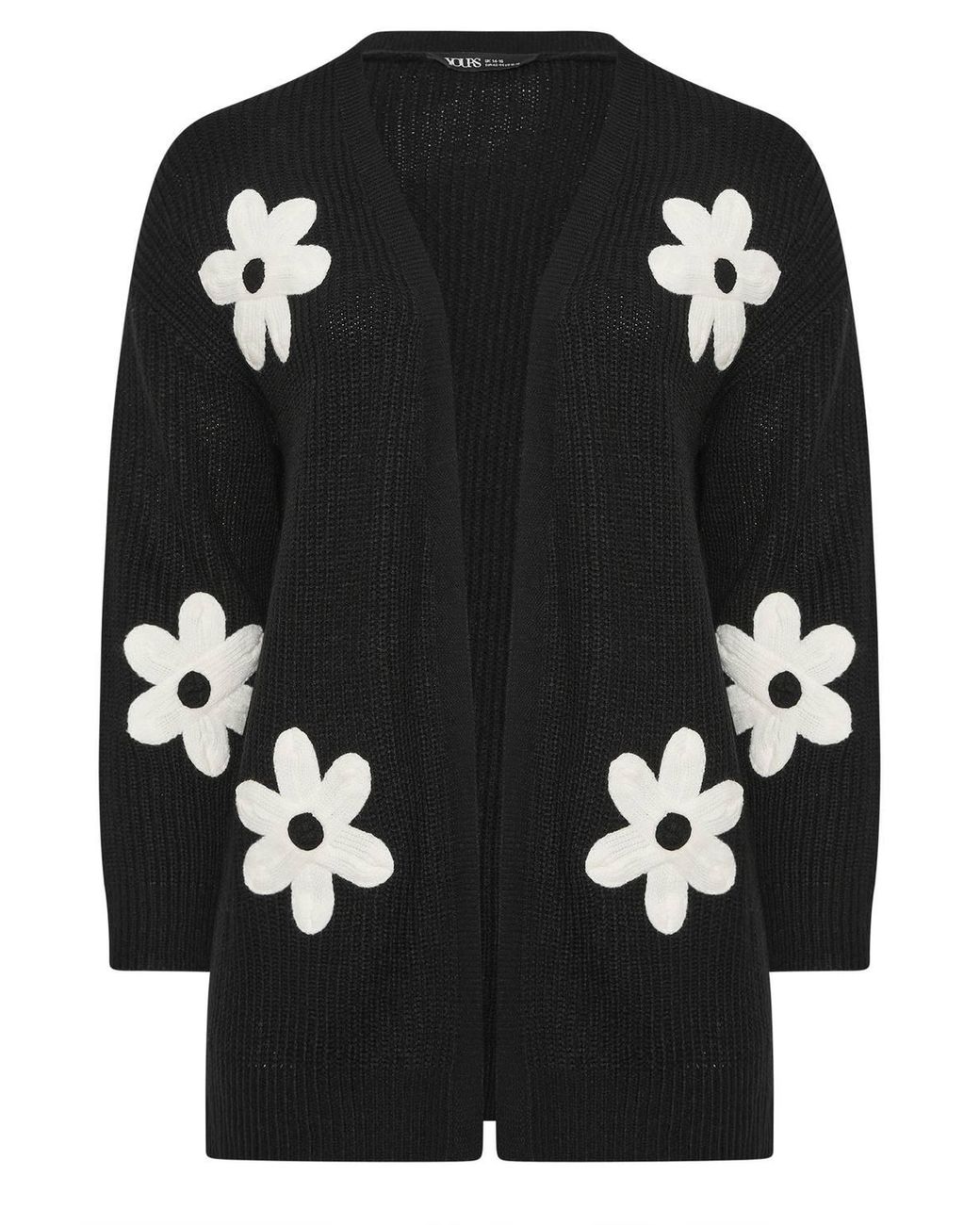 Yours Black Flower Detail Knitted Cardigan